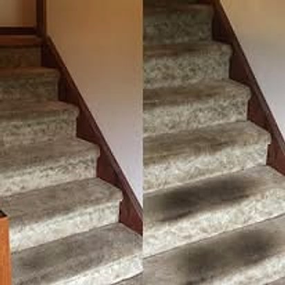 Carpeted staircase before and after EnviroGreen cleaning
